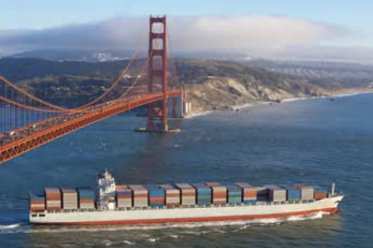 EnviroCare MicroMist Marine Scrubbers - shipping vessel on body of water under golden gate bridge.